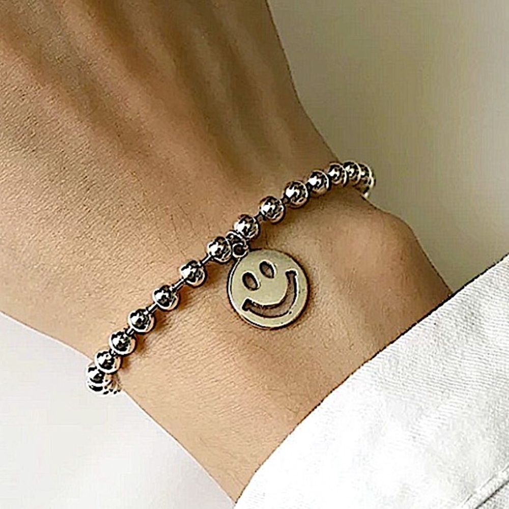 STERLING SILVER HAPPY FACE SMILE BALL BRACELET